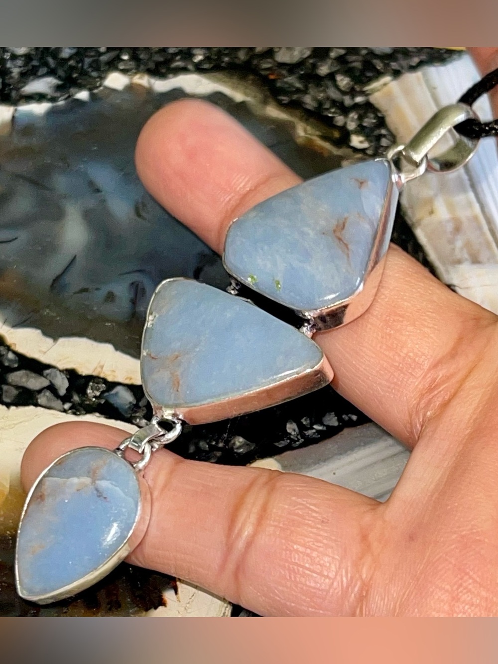 Blue Anhydrite Angelite Pendant 3 1/4”